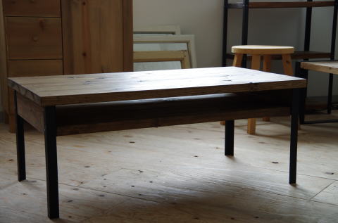014023　アイアンリビングテーブル1000　無垢材　鉄　シンプル　いのか家具