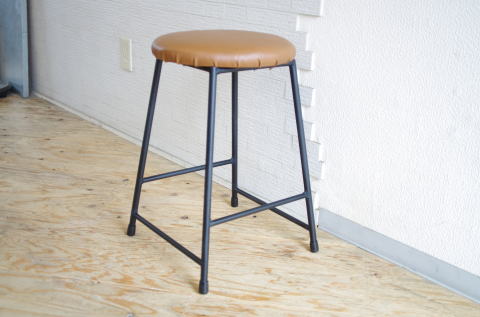アイアンスツール　フェイクレザー　椅子　クッションスツール　鉄　シンプル　いのか家具